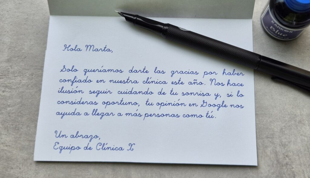 mensaje manuscrito de agradecimiento a clientes