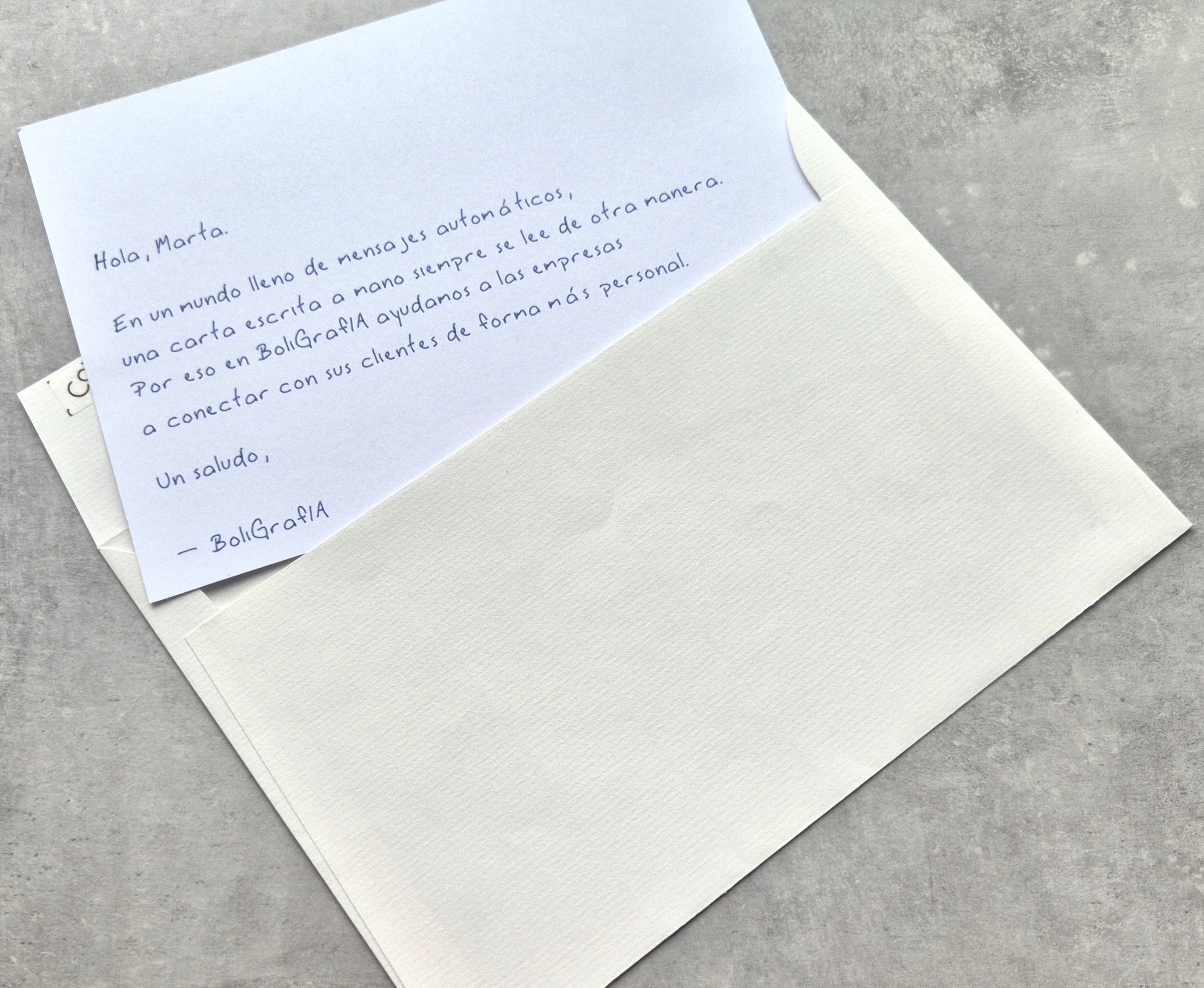 carta manuscrita A5 sin doblar para campaña de empresa