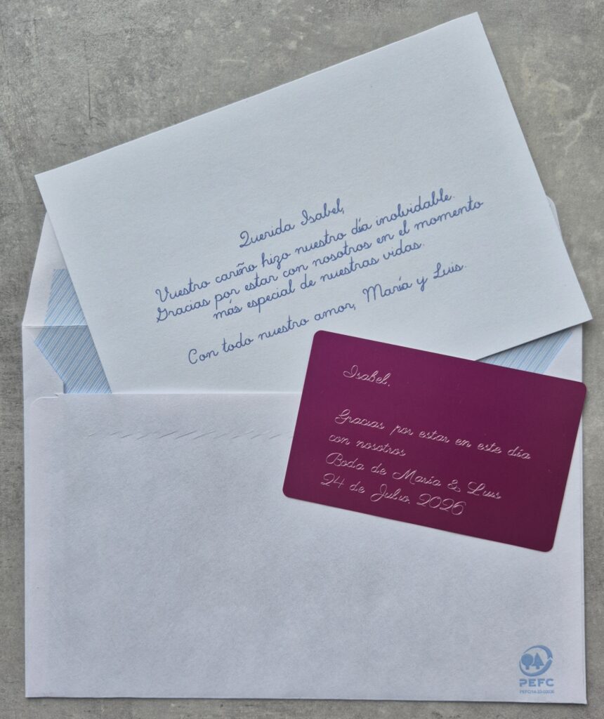 carta y tarjeta de aluminio manuscrita para empresas de eventos