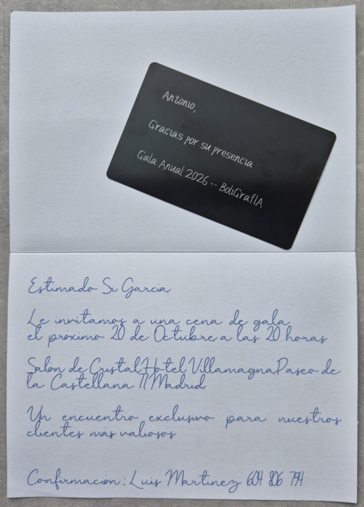 formatos manuscritos para eventos con tarjetas de aluminio