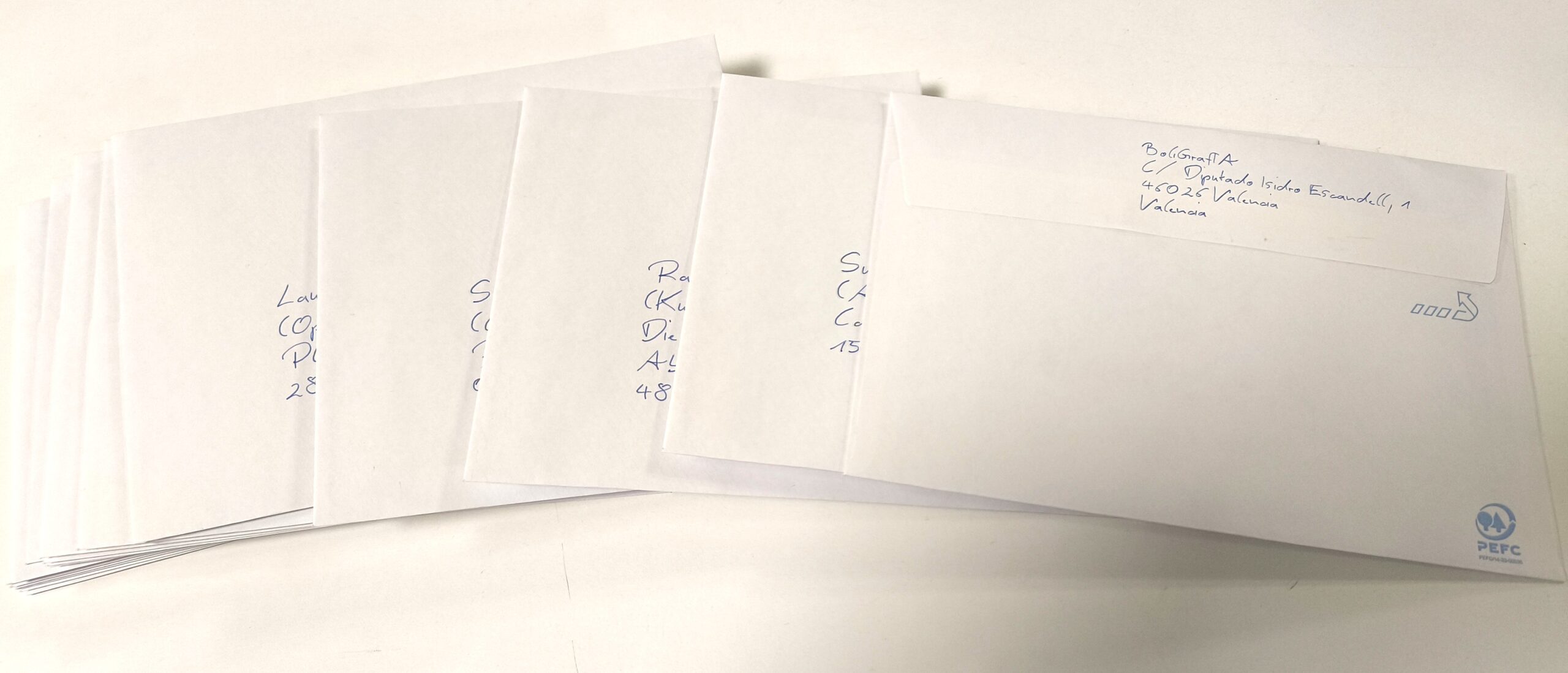 sobres usados en las campañas de cartas manuscritas